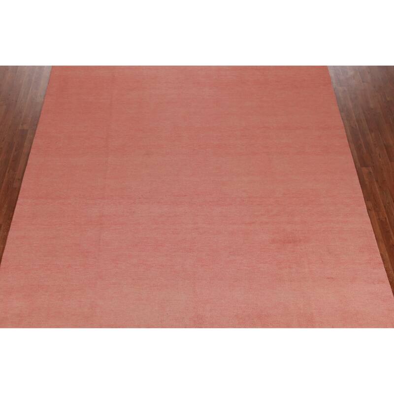Hand Knotted Oriental 100% Wool Carpet Modern Solid Pink Gabbeh Area Rug - 11' 10'' X 8' 11''