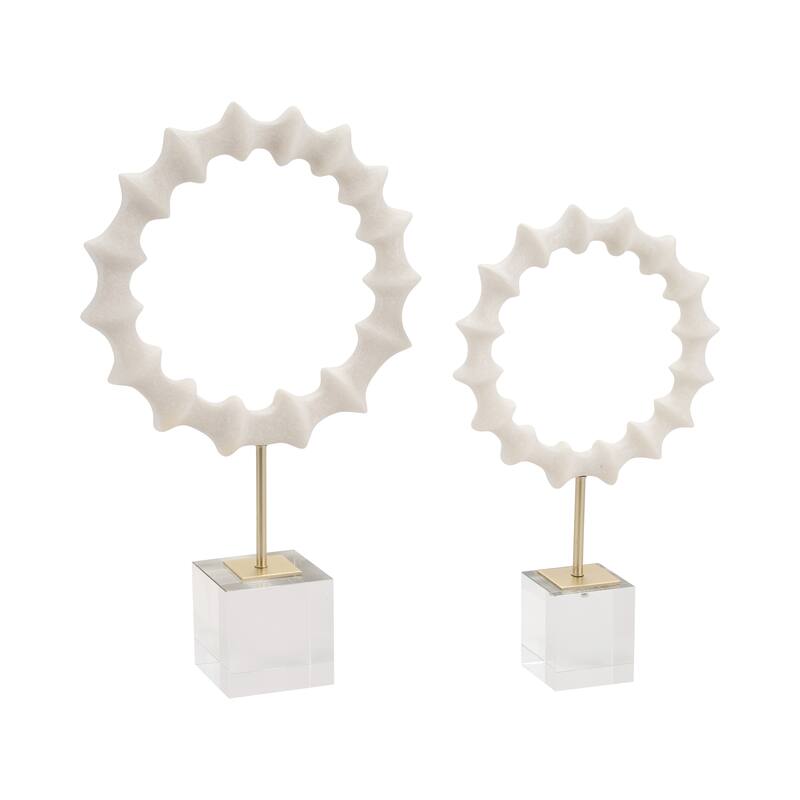 Sagebrook Home PREVISE Statuary in White, Iron and Crystal 15/18" Resin Decorative Objects, Set of 2 - 11" x 4" x 18"