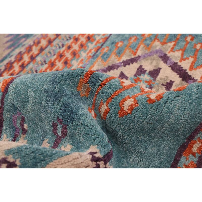 ECARPETGALLERY Hand-knotted Kathmandu Turquoise Wool Rug - 8'6 x 9'9