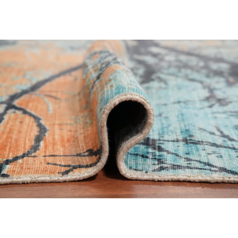Hand Knotted Oriental Viscose Silk Carpet Modern Pictorial Multi-Colored Abstract Area Rug - 7' 11'' X 5' 0''