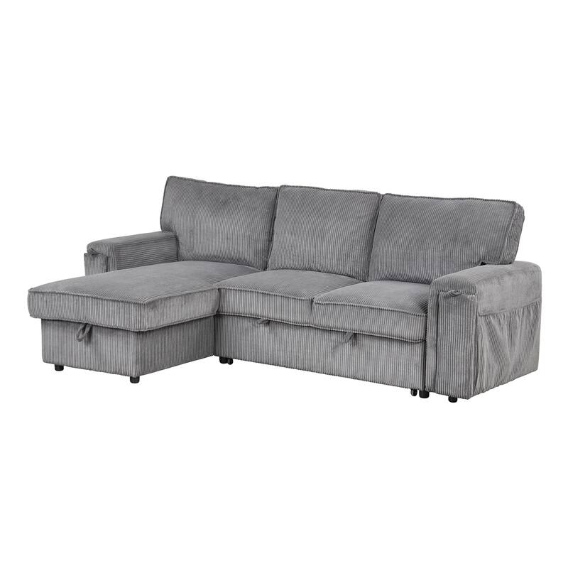 Upholstery Sleeper Sectional Sofa with Storage Bags & 2 Hidden Cup Holders