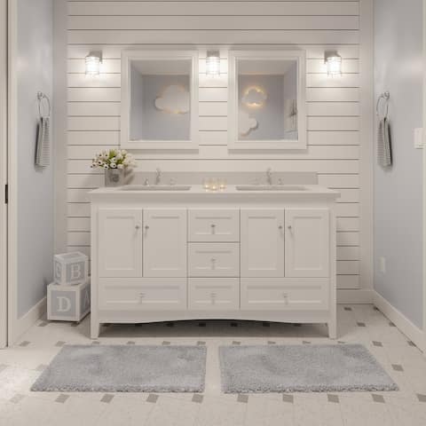 KitchenBathCollection Abbey 60" Double Bathroom Vanity with Quartz Top