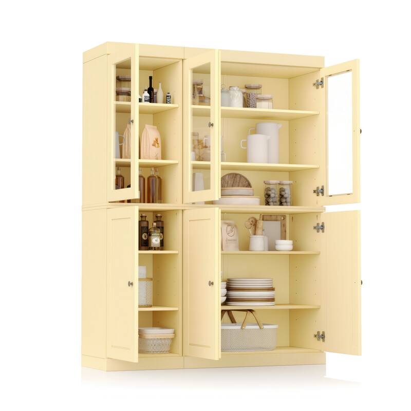 Palace Imports 100% Solid Wood Pantry China Cabinet, Raised Panel & Clear Glass Doors, 48.5" Wide, 71.5" Tall - 48.5" x 71.5"