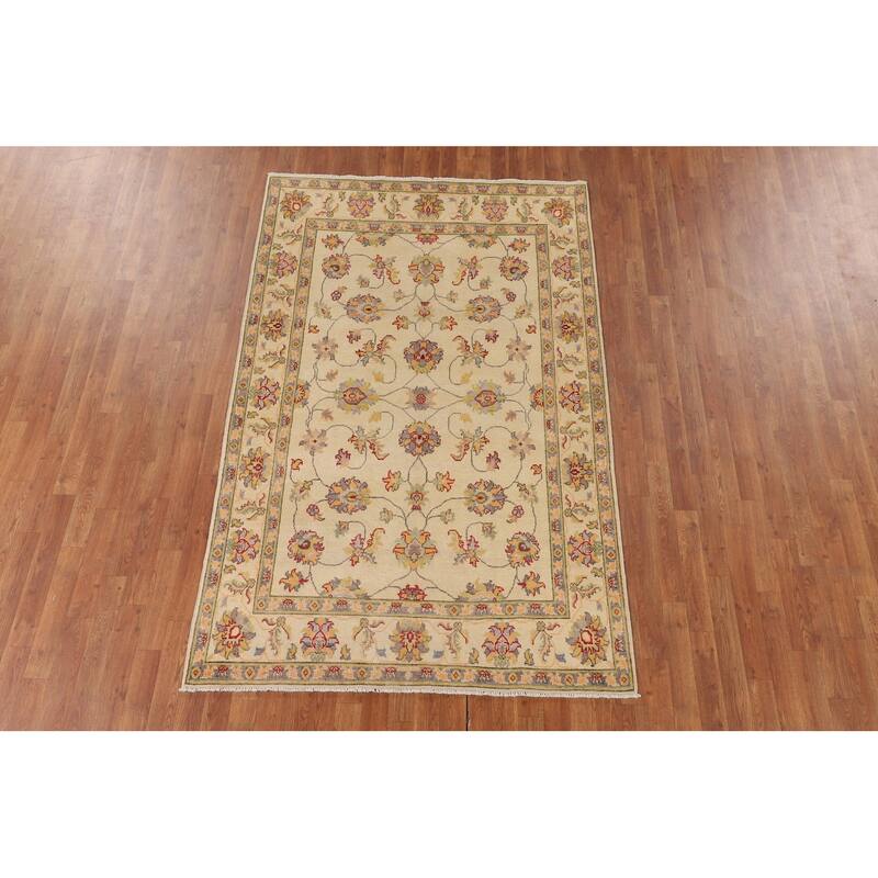 Transitional Floral Oushak Area Rug Hand-Knotted Wool Carpet - 4'11" x 7'8"