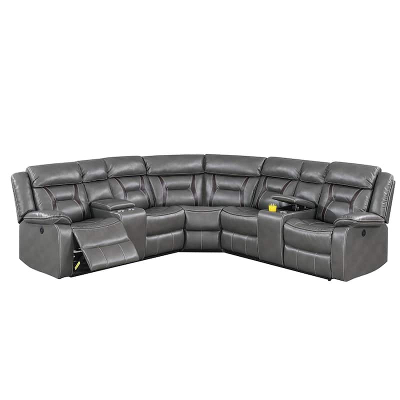 Gel Leatherette Power Motion Sectional With USB Charger