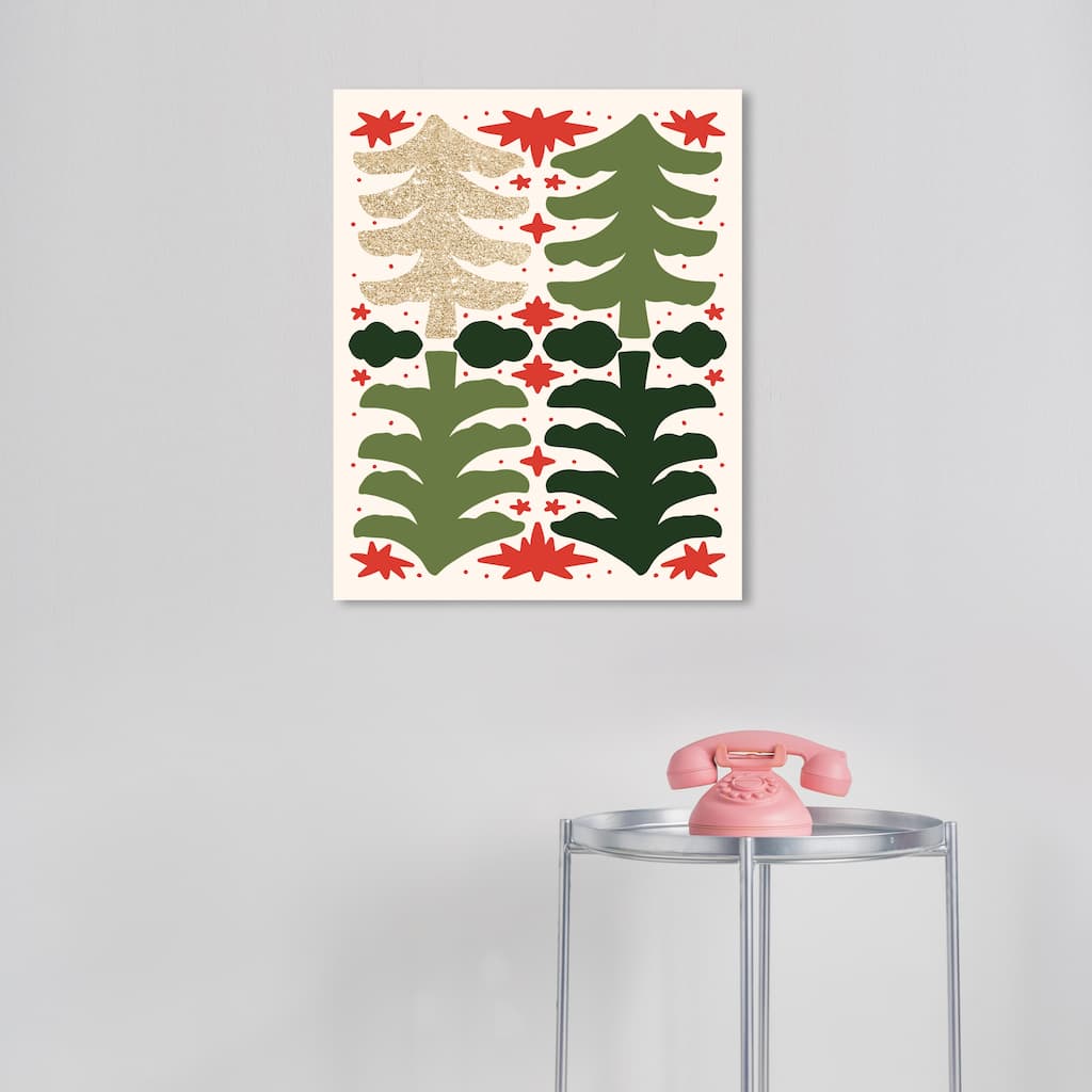 Wynwood Studio Canvas Holiday and Seasonal Glitter Pines Agreement Gold Modern & Contemporary Wall Art Canvas Print