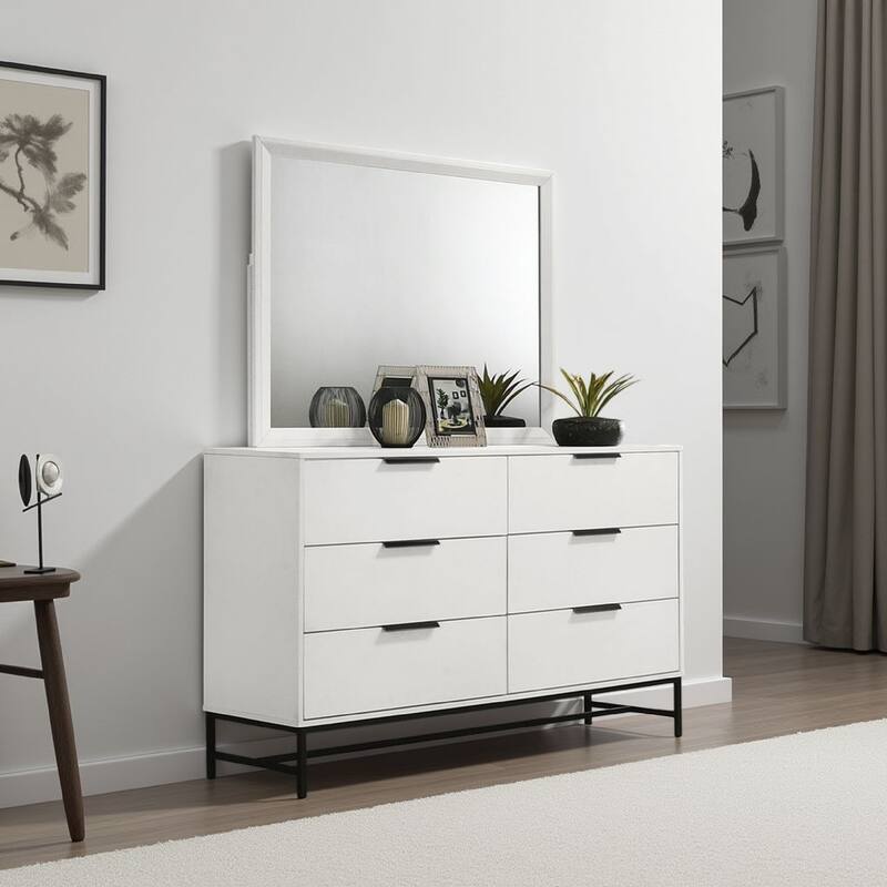 Ivon Dresser Mirror, White High Gloss Finish, Rectangular 37 Inch