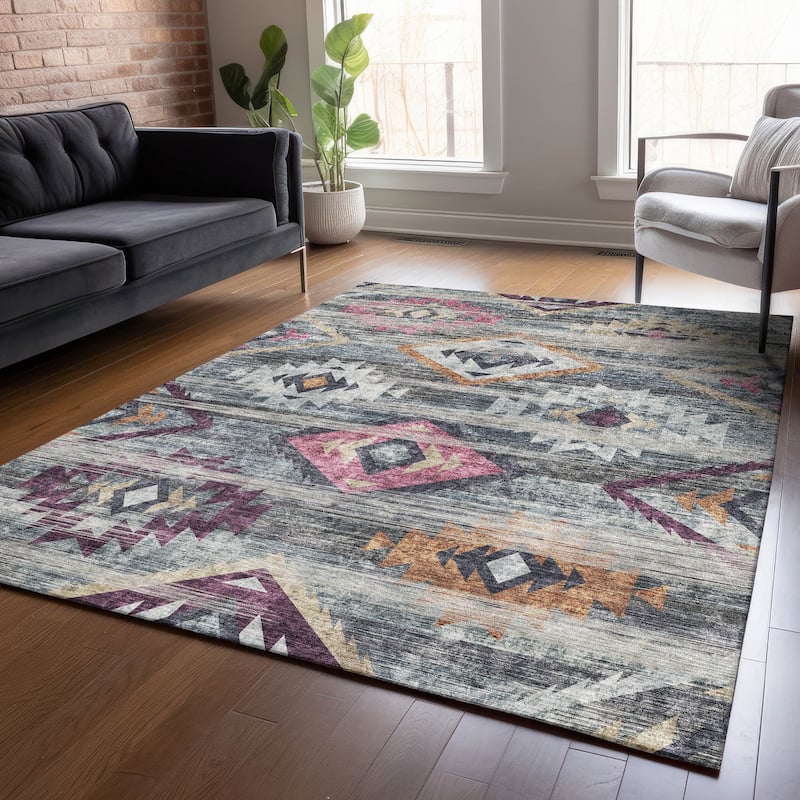 Machine Washable Indoor/ Outdoor Chantille Boho Global Rug