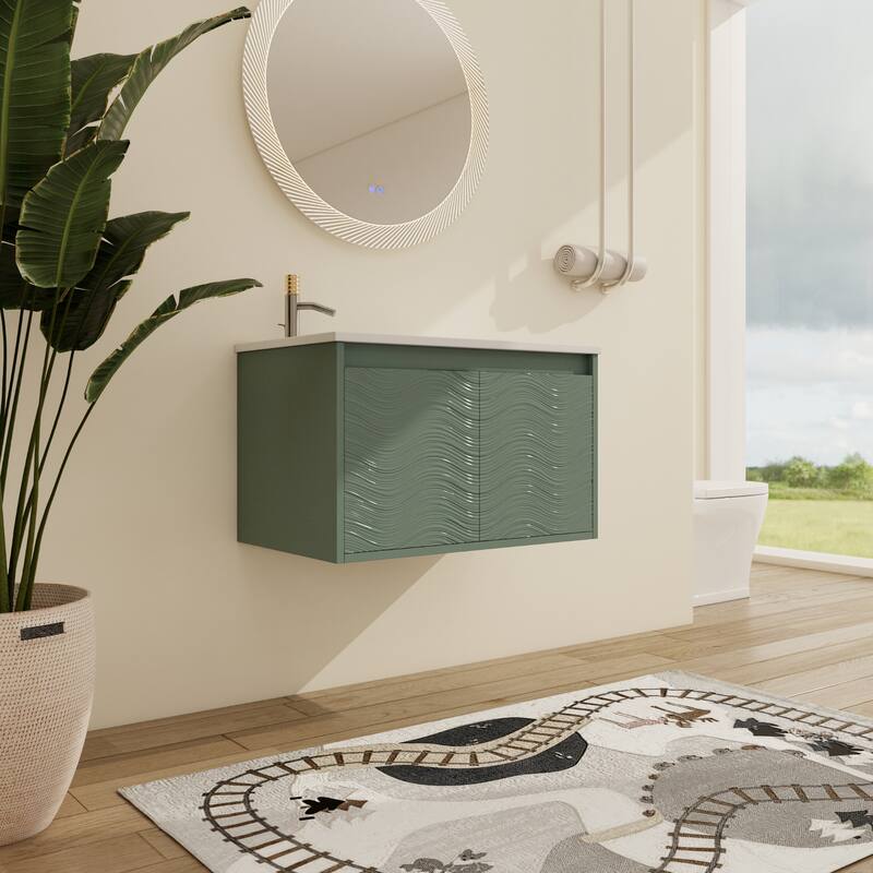 Malwee 24"/30"/36"/48" Floating Bathroom Vanity, Wall Mounted Bathroom Vanity with Resin Top,Soft Close Doors