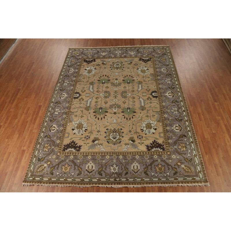 Muted Oushak Indian Area Rug Hand-Knotted Wool Carpet - 9'3"x 11'10"