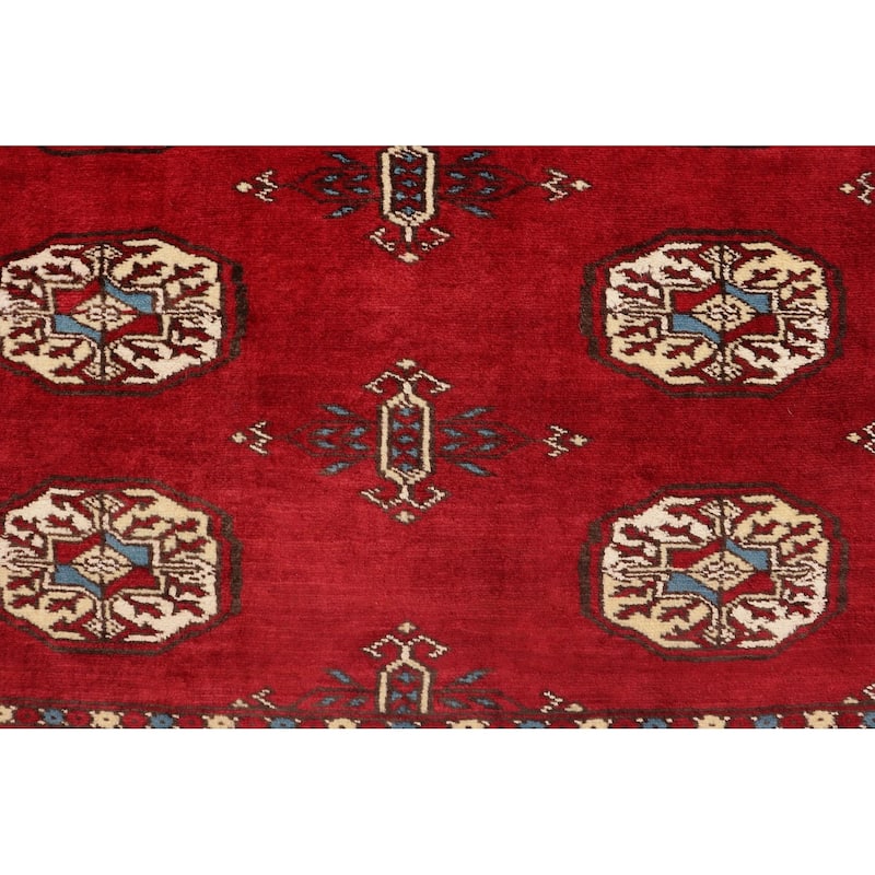 Southwestern Bokhara Kieran Red Blue Hand Knotted Rug - 4'0'' x 5'8''