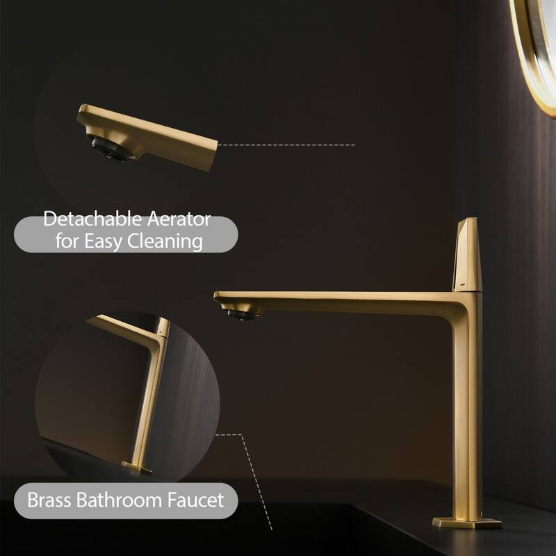 Brass Single Hole Bathroom Faucet, CUPC Certified 500K Leak-Proof, 1.97GPM with Red/Blue Handle (Brushed Gold/Matte Black)