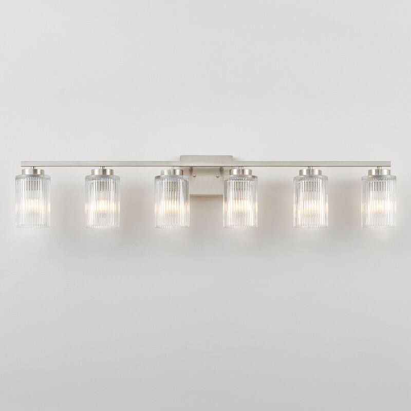 KAWOTI Modern Vanity Light with Cylinder Ribbed Glass Shade