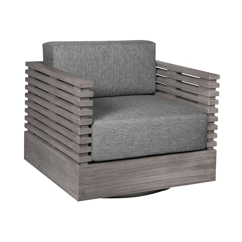 Vivid Swivel Outdoor Patio Chair in Eucalyptus Wood with Olefin Cushions