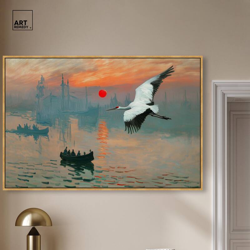 Crane Sunset Canvas by Art Remedy
