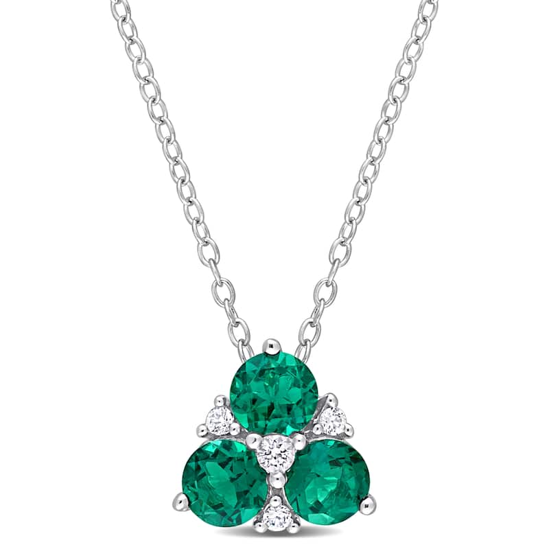 Miadora 1 1/4ct TGW Created Emerald Created White Sapphire Necklace Sterling Silver