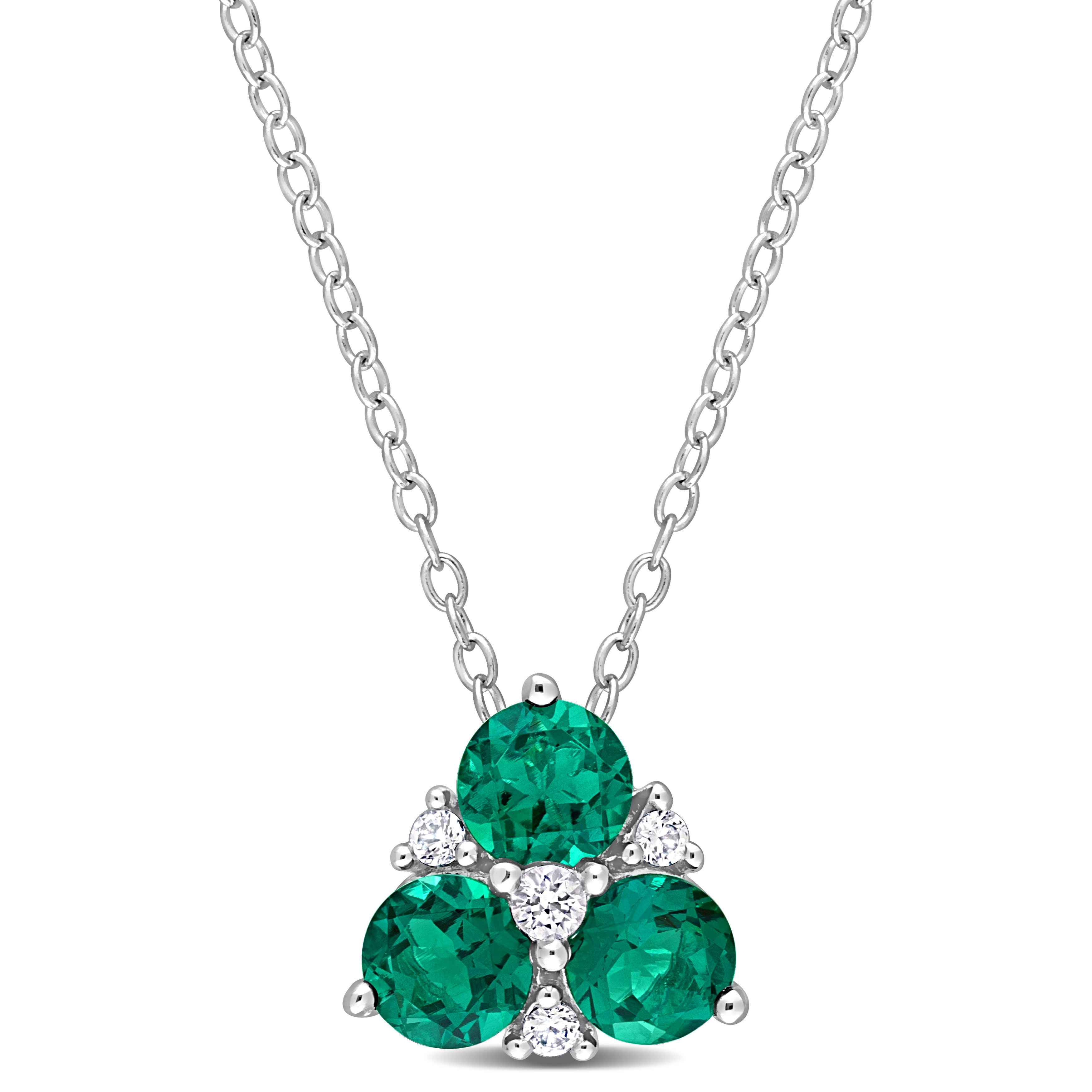 Miadora 1 1/4ct TGW Created Emerald Created White Sapphire Necklace Sterling Silver