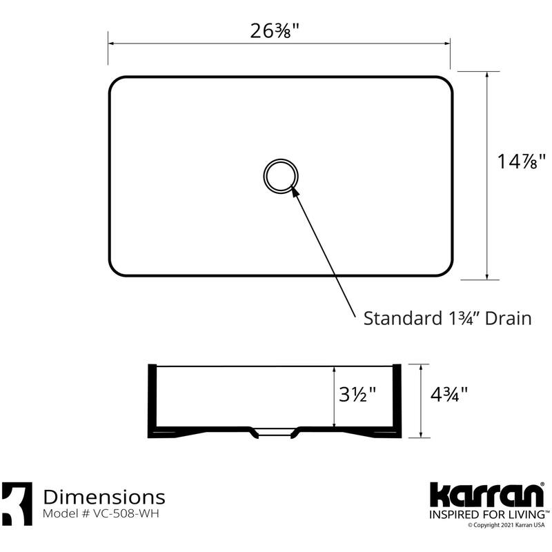 Karran USA VC-508 Valera 26-3/8" Rectangular Vitreous China Vessel