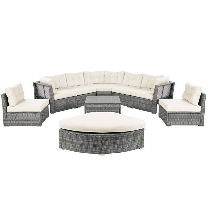Patio Rattan Furniture Set with Cushions and Center Table