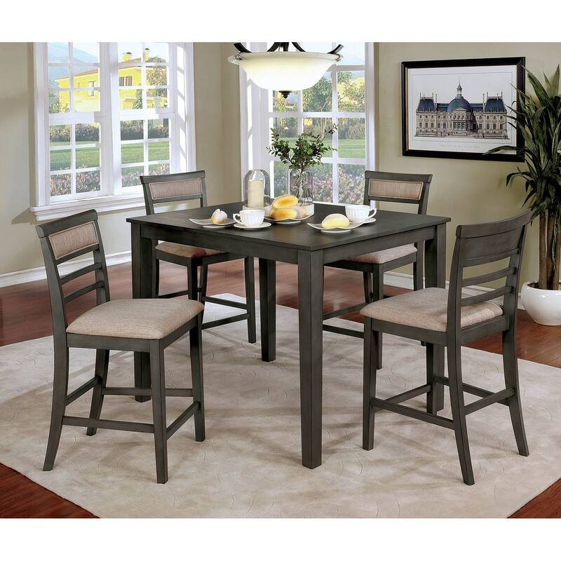 Counter Height Table Set in Weathered Gray and Beige Finish - 5-Piece Set