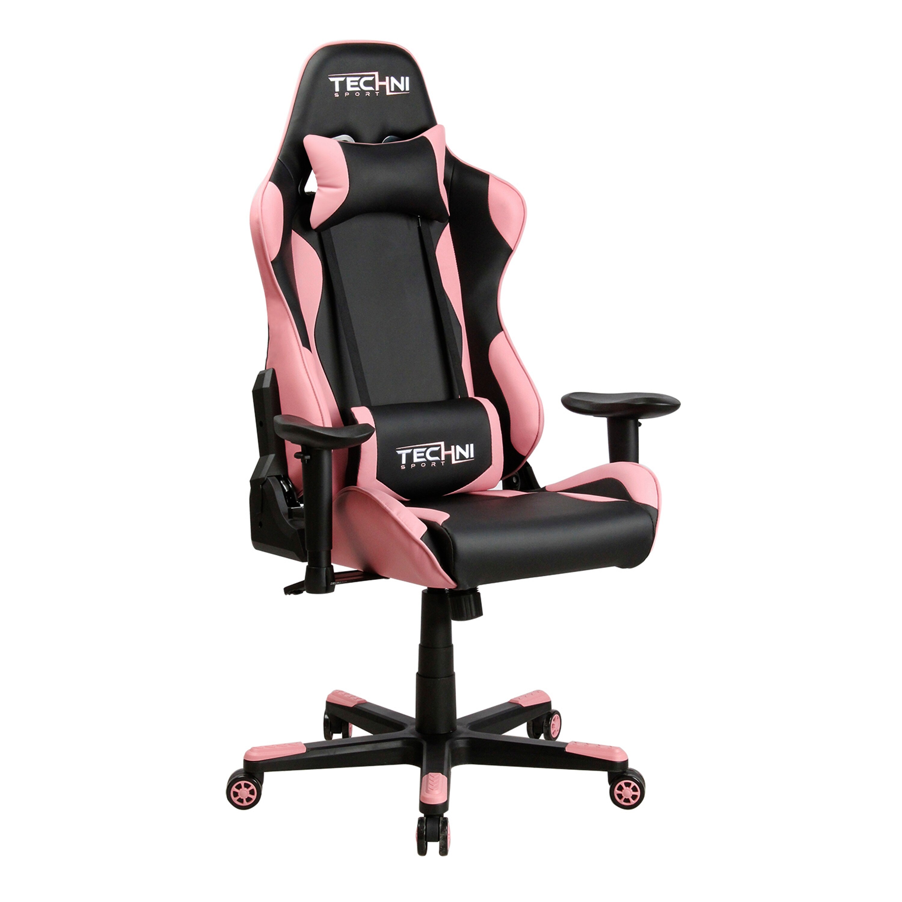 Height Adjustable Ergonomic High Back Racer Style PC Gaming Chair with Removable Head Rest Pillow and Lumbar Cushion Pink