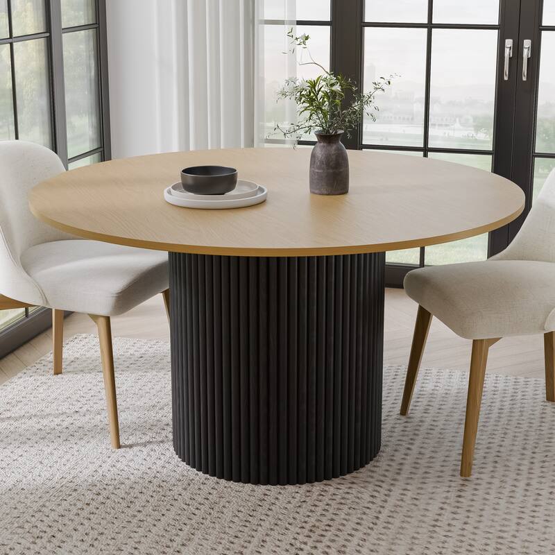 Solid Wood Round Dining Table Kitchen Table with Tabletop & Concave Cylinder Legs for Living/Dining Room Coffee Office