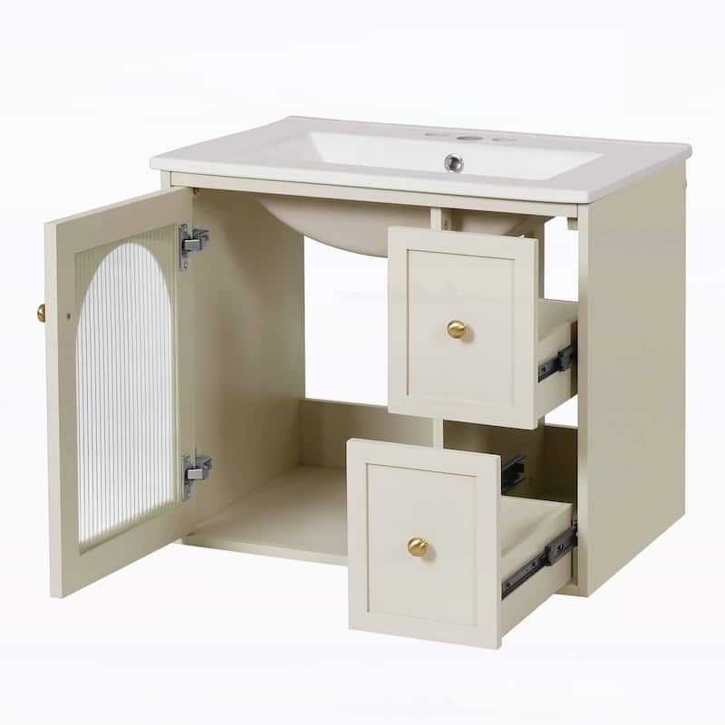 Bathroom Cabinet with Ceramic Sink,2 Drawers and 1 Soft-Close Door