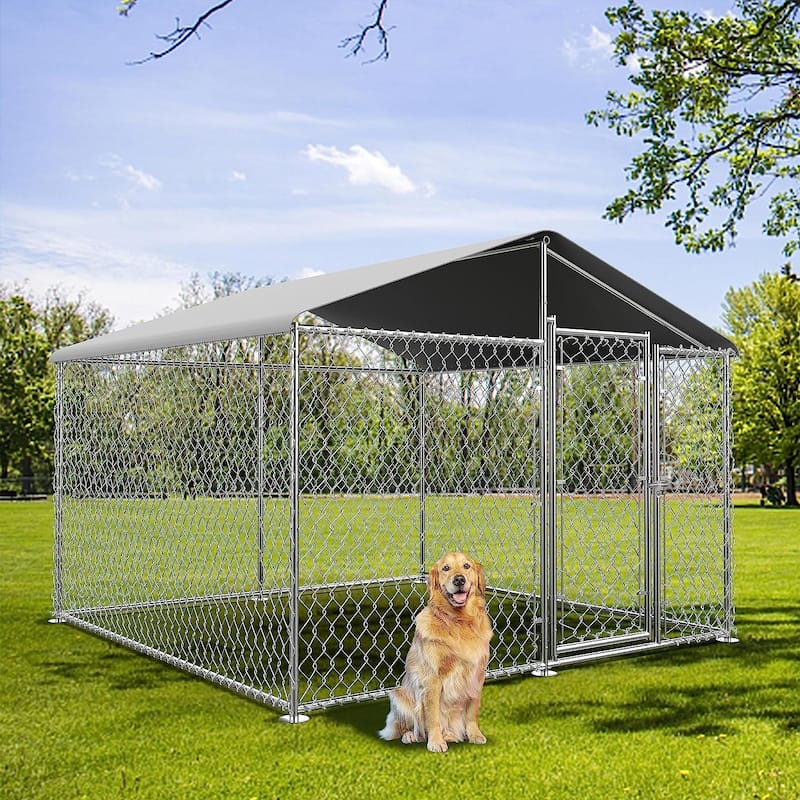 Large Dog Kennel Outdoor, Heavy Duty Outdoor Dog Kennel Chain Link Dog Cage Dog Playpen Dogs Run - 7.5*7.5*5.6FT