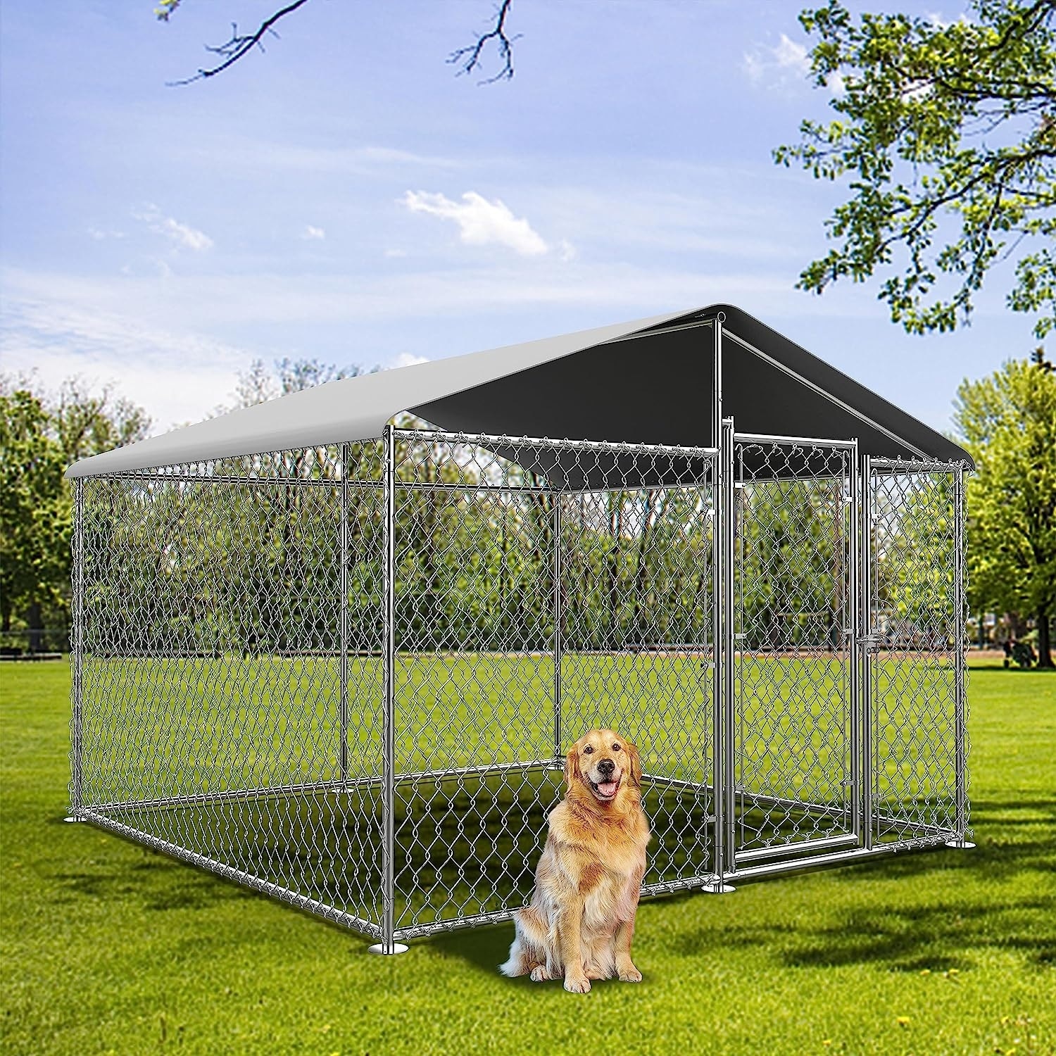 Large Dog Kennel Outdoor Heavy Duty Outdoor Dog Kennel Chain Link Dog Cage Dog Playpen Dogs Run 7.5 7.5 5.6FT