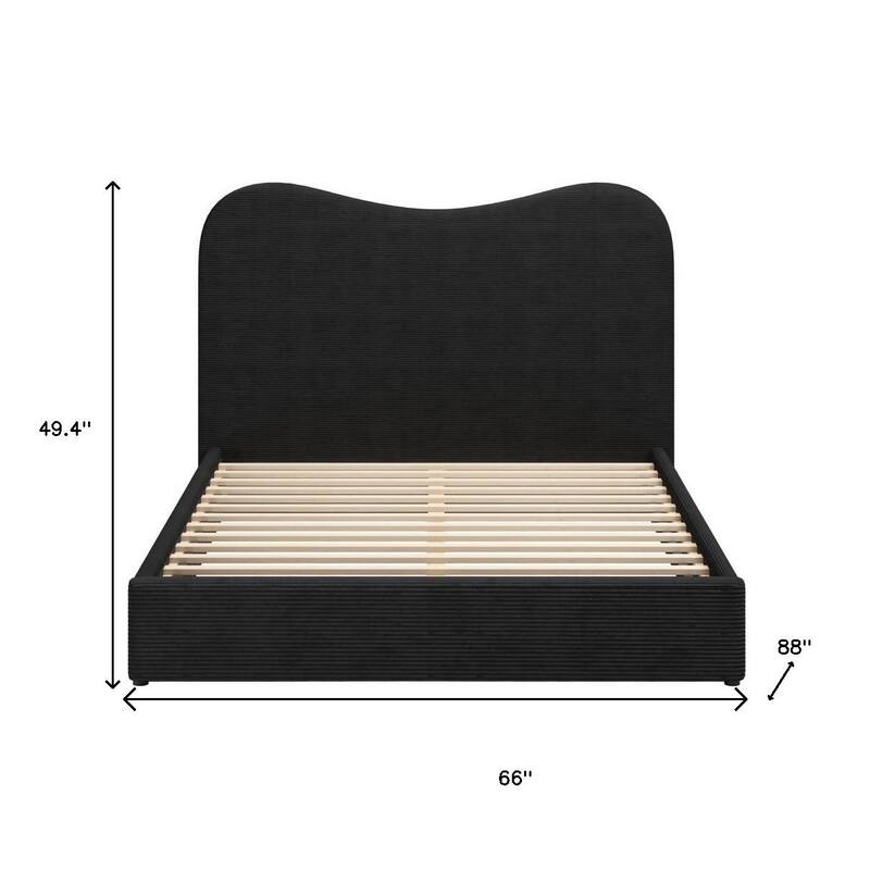 HomeRoots Black Ribbed Texture Velvet Upholstered Queen Bed Frame