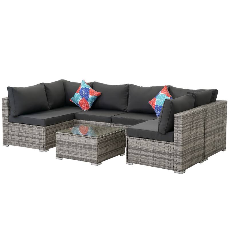 7 Pieces Outdoor Conversation Sets Patio Sectional Furniture Set--Clearance