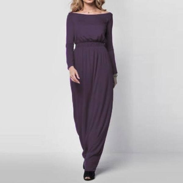 Shop Women Elegant Maxi Dress 2017 Loose Long Sleeve Retro Slash