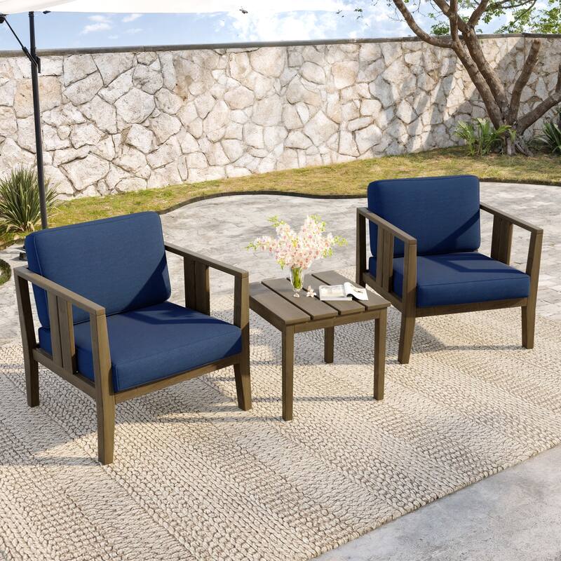 Teak Wood Upholstery Water-resistant Outdoor Armchair and Side Table Set (Set of 3)