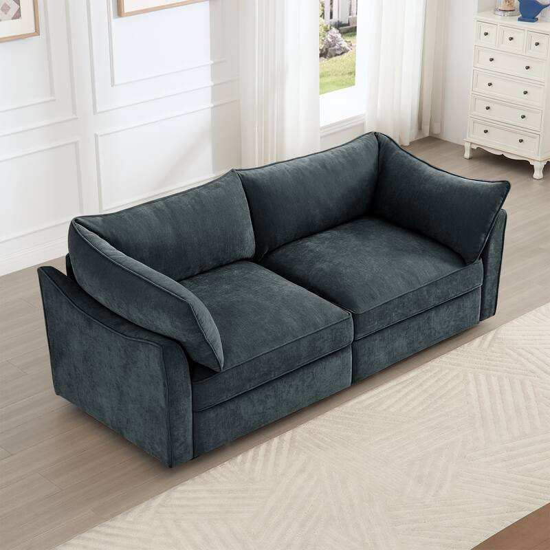 GDFStudio - Chenille 2-Seater 78.7" Sofa with Pull-Out Storage and Crescent Arms