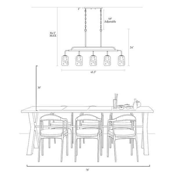 dimension image slide 0 of 4, LALUZ Modern 5-Light Hand-blown Glass 41" W Chandelier Gun Black Gold Kitchen Island Light - W 41.3" x D 4.3" x H 24"