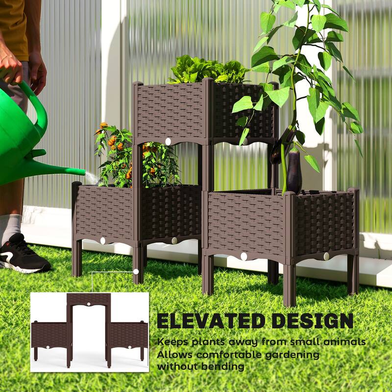Outsunny Plastic Raised Garden Bed with Legs, Self Watering Elevated Planter Boxes with Drainage Holes and Plugs