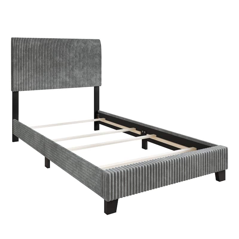 CraftPorch Corduroy 4-pieces Mid-Century Modern Grey Bed with Dark Grey Furniture Bedroom Set