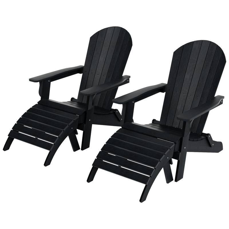 Vineyard HIPS Outdoor Folding Eco-Friendly All Weather Seashell Adirondack Chairs with Ottomans (4-Piece Set)