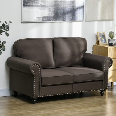 HOMCOM 61" Loveseat Sofa, Mid Century Modern 2 Seater Small Couch with Nailhead Trim, Rolled Arm, Fabric Upholstered Love Seat