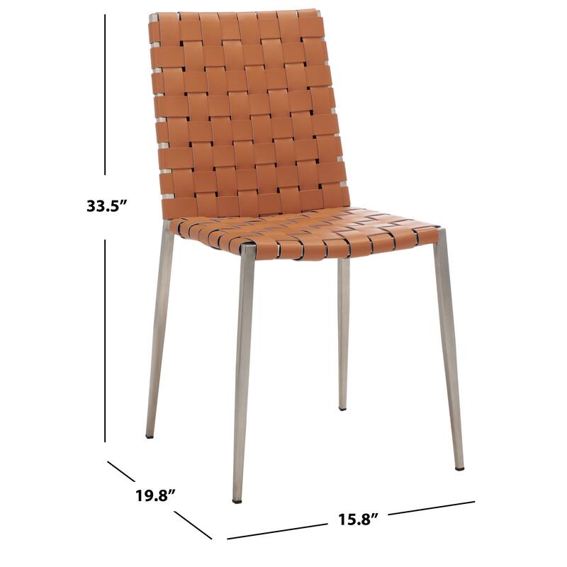SAFAVIEH Monnie Woven Leather Dining Chair (Set of 2) - 15.8" W x 19.8" L x 33.5" H - 16Wx20Dx34H