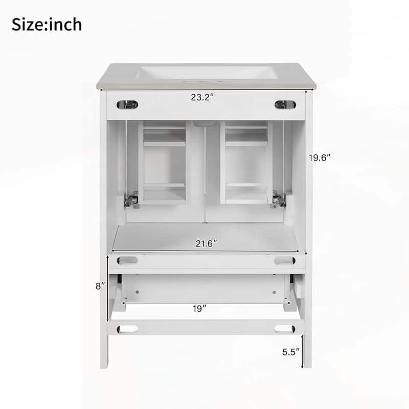 bathroom vanity with integrated undermount basin and a storage cabinet featuring 2 doors and 1 drawer