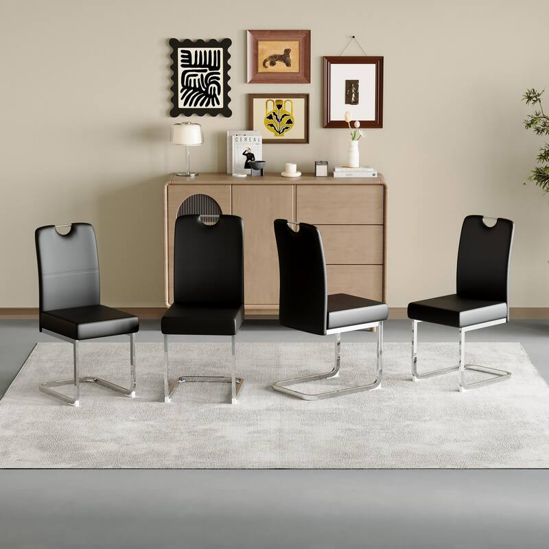 Set of 4 black thickened dining chairs with built - in spring packages and ergonomic design - perfectly blending comfort