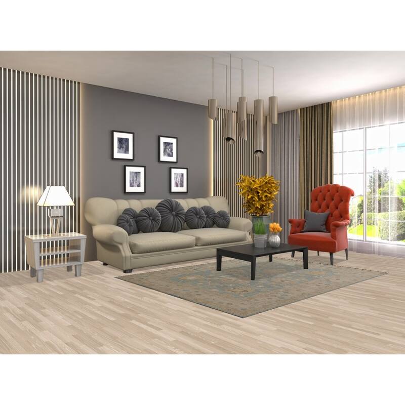 Vegetable Dye Blue Oushak Turkish Area Rug Hand-knotted Wool Carpet - 5'3" x 7'0"