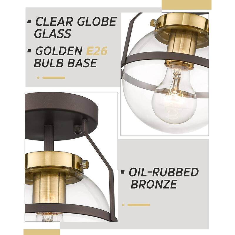 Semi Flush Mount Ceiling Light with Clear Globe Glass Shade
