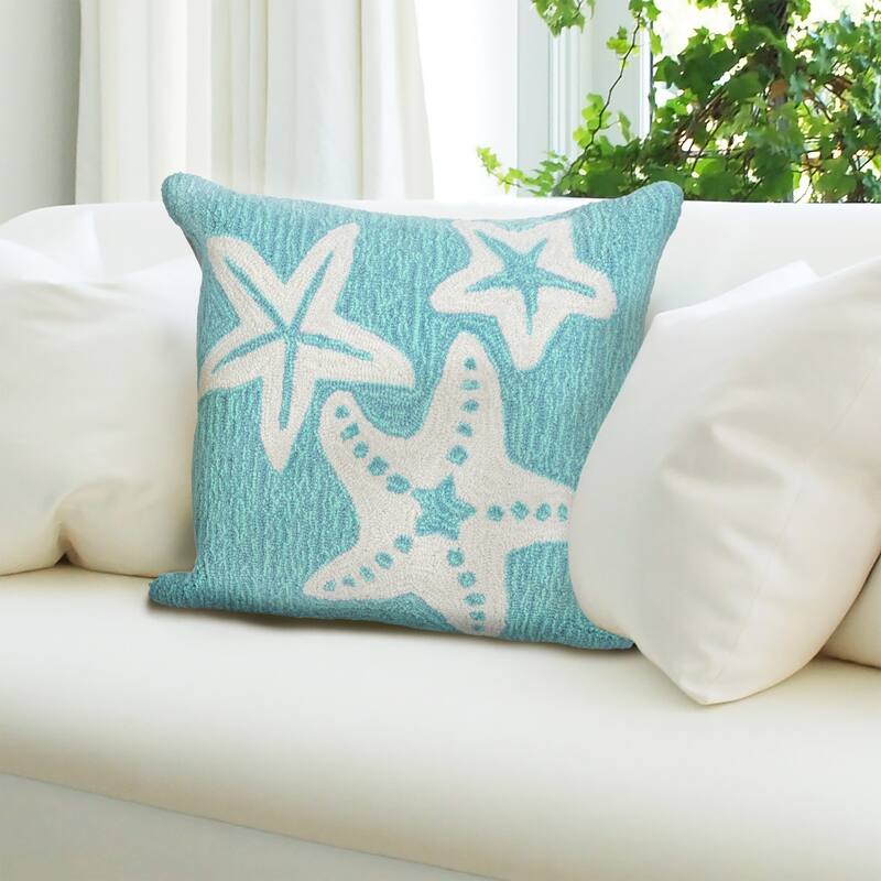 Liora Manne Frontporch Starfish Indoor/Outdoor Pillow Aqua 18" Square