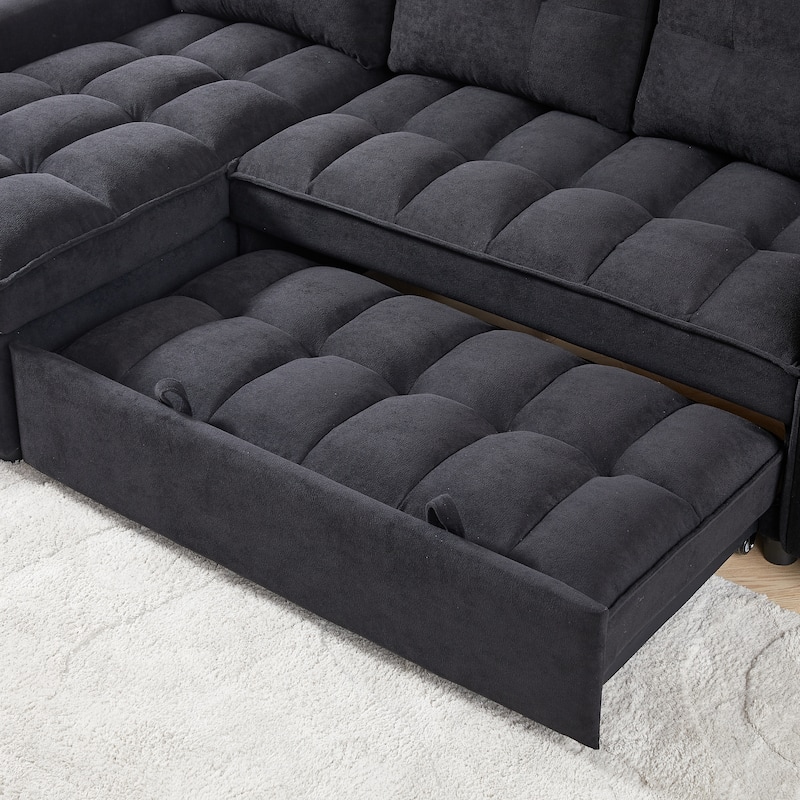 Versatile 78.75" Chenille L-Shaped 3 Seater Sectional Sofa with Pull-Out Bed, USB Ports, Storage, and Arm Organizer
