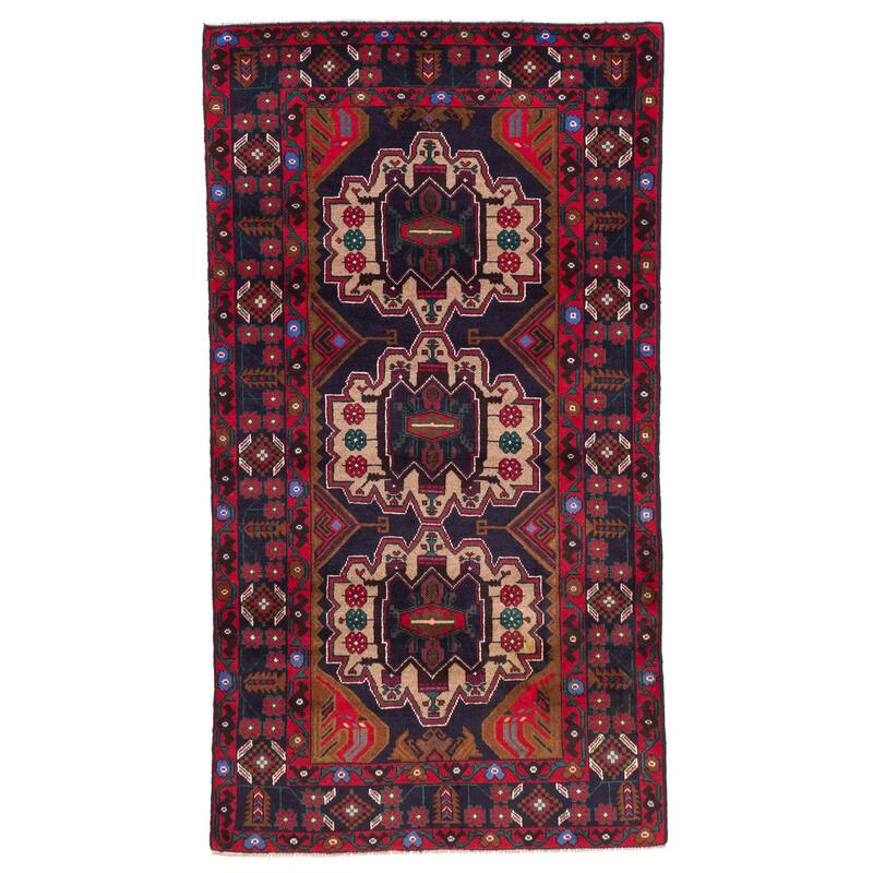 ECARPETGALLERY Hand-knotted Teimani Dark Navy Wool Rug - 3'7 x 6'5