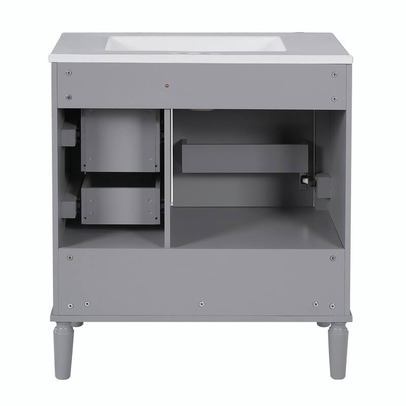 30" Bathroom Vanity with Ceramic Sink, Soft-Close Door, Built-in Shelf & Ample Storage