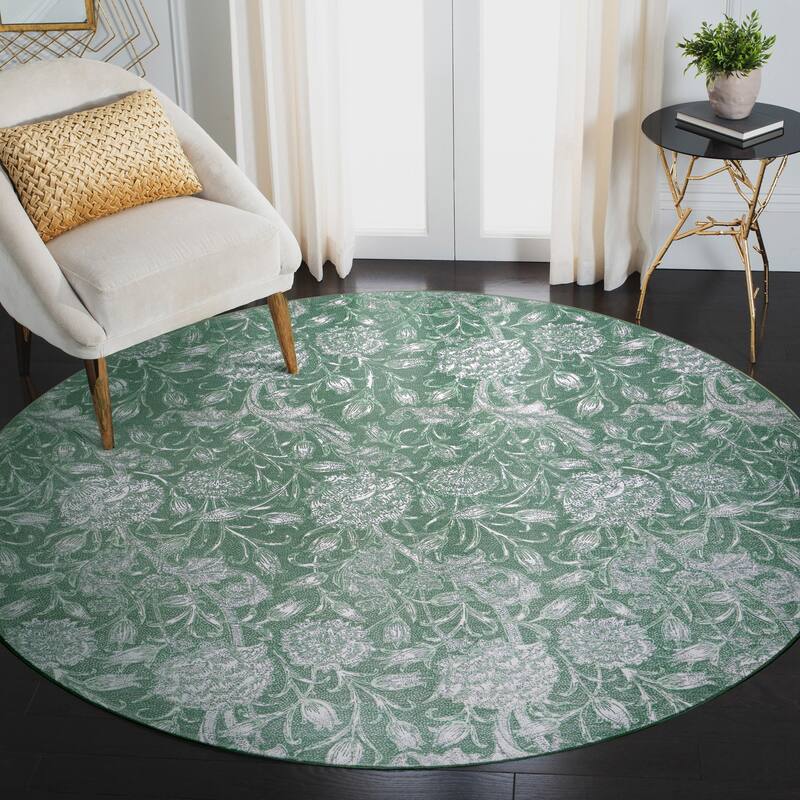 My Magic Carpet Kalini Floral Green Machine Washable Rug - 6' x 6'