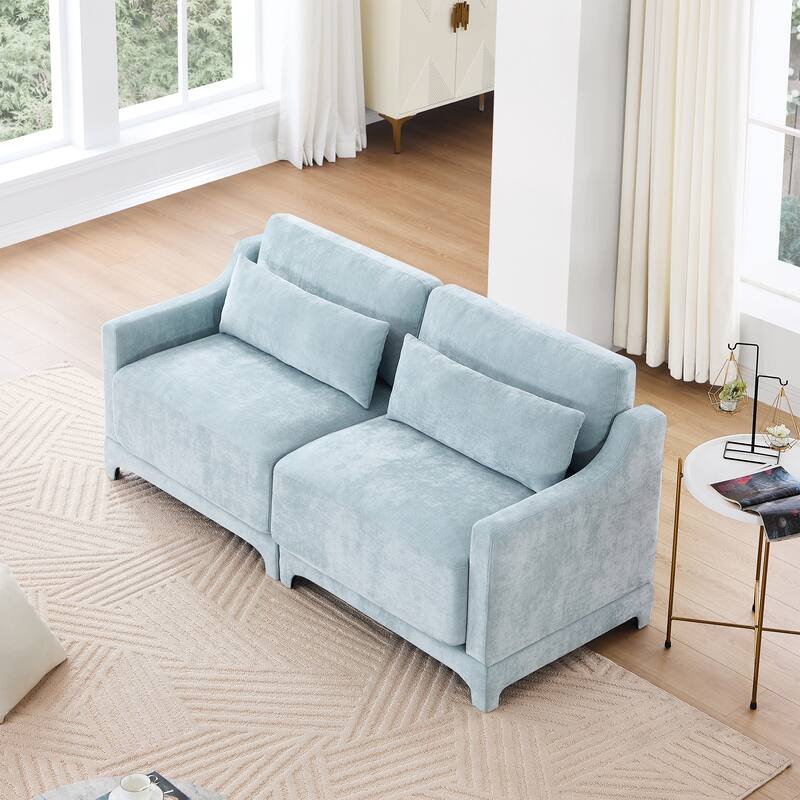 Modern Chenille 4-Seater Sofa with 2 Ottoman, Lumbar Cushions, Ergonomic Backrest, High-Resilience Spongeand Tufted Armrests
